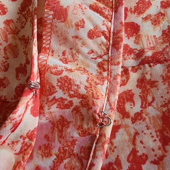 Maggie Barnes Flutter Sleeve Top Woman 30W Peach Orange Open Front Semi Shear - Picture 4 of 10